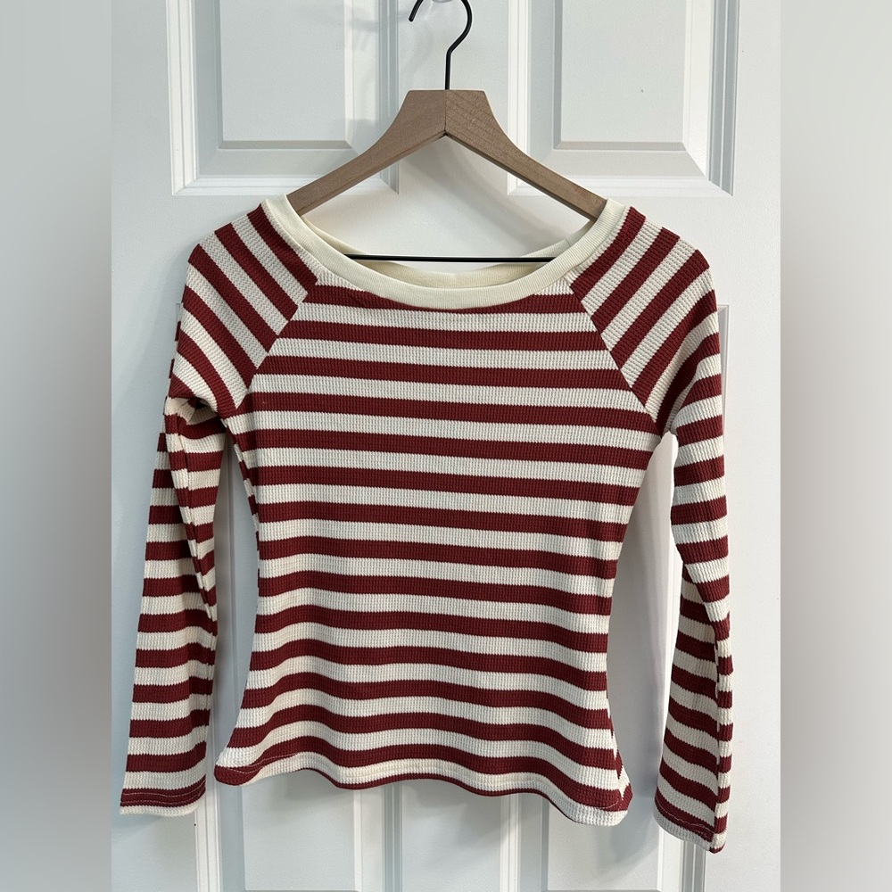 Lulus Ivory and Red Striped Long Sleeve Top